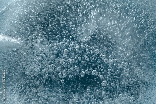 Iced texture with separate small round air bubbles trapped inside 