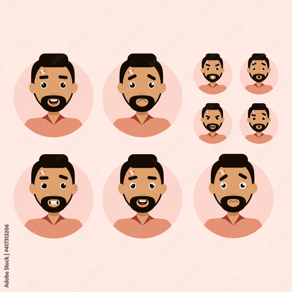 Set of man emotions. Man avatar vector illustration flat style Set of man emotions. Man avatar vector illustration flat style