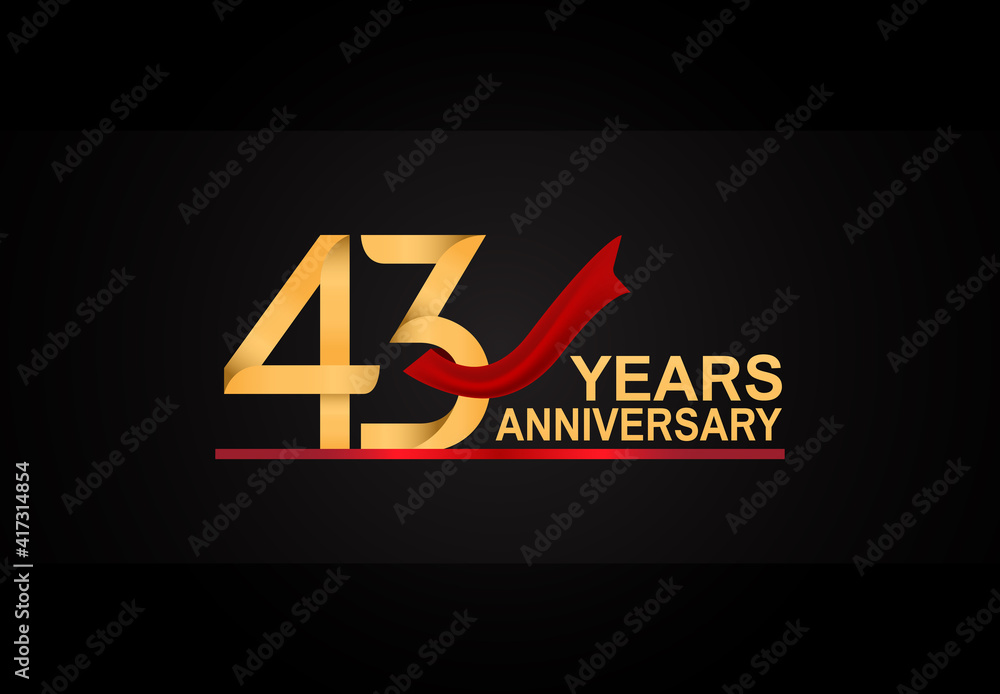 43 years anniversary design with red ribbon and golden color isolated on black background for celebration moment 43 years anniversary design with red ribbon and golden color isolated on black background for celebration moment