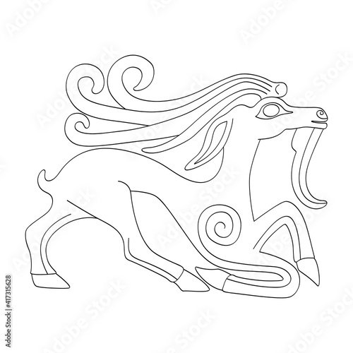 vector monochrome icon with ancient Scythian art. Plaque with animal motifs for your project