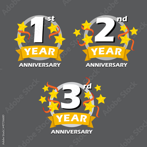 1st 2nd 3rd anniversary congratulations Star flat vector template	