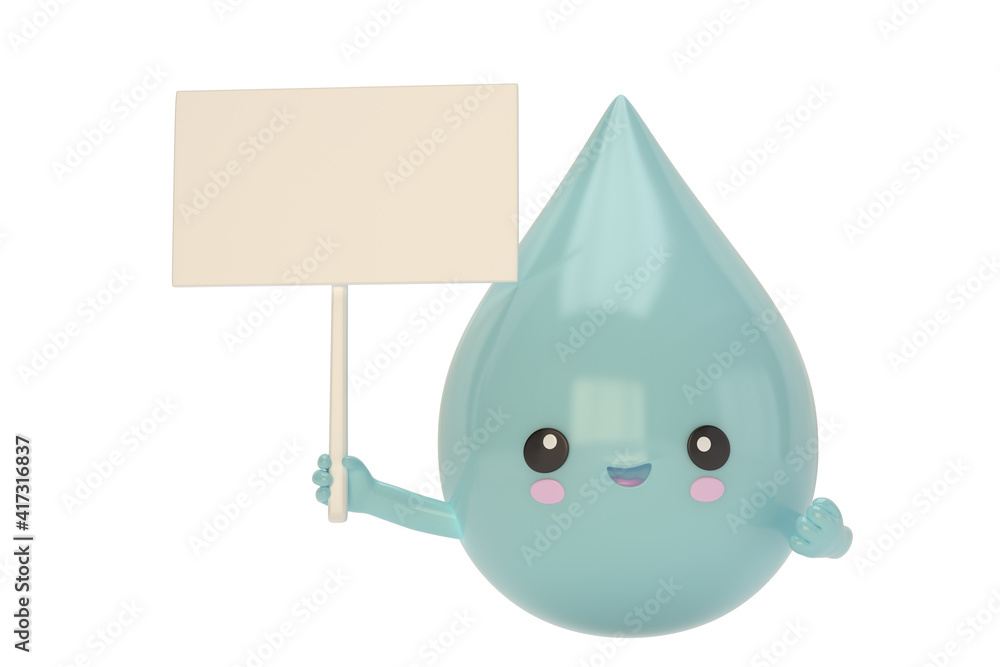 Cartoons Water droplets character Isolated On White Background, 3D rendering. 3D illustration. Cartoons Water droplets character Isolated On White Background, 3D rendering. 3D illustration.