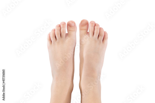 legs isolated on white background. Baby feet. View from above.