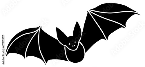 A black bat with outstretched wings on a white background.