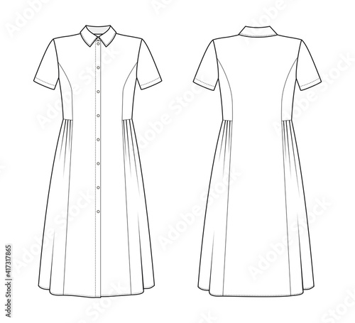 Fashion technical drawing of shirt dress 