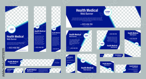 Set of Medical Health Banners of standard size with a place for photos. Vertical, horizontal and square template. vector illustration EPS 10