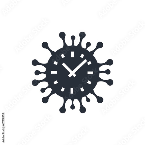 The dial of the clock against the background of a viral bacteria. Time of the spread of the virus. Vector illustration isolated on white background.