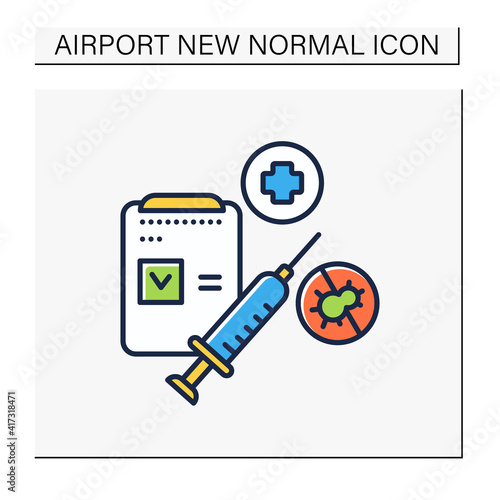 Vaccination passport color icon. Mandatory vaccination against coronavirus. Protect yourself. Airport new normal concept. Isolated vector illustration