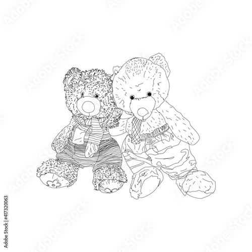 Hand drawn bears isolated on white background