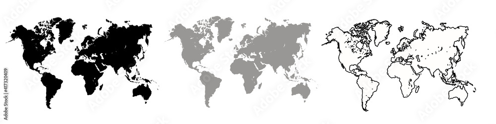 Earth set World Maps, Earth   with continents - stock vector
