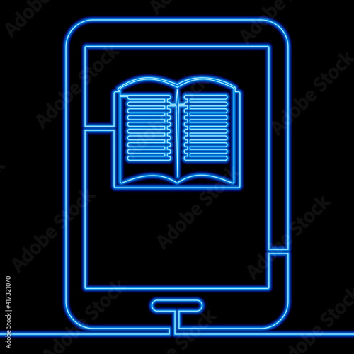 Continuous line drawing Ebook reader neon concept
