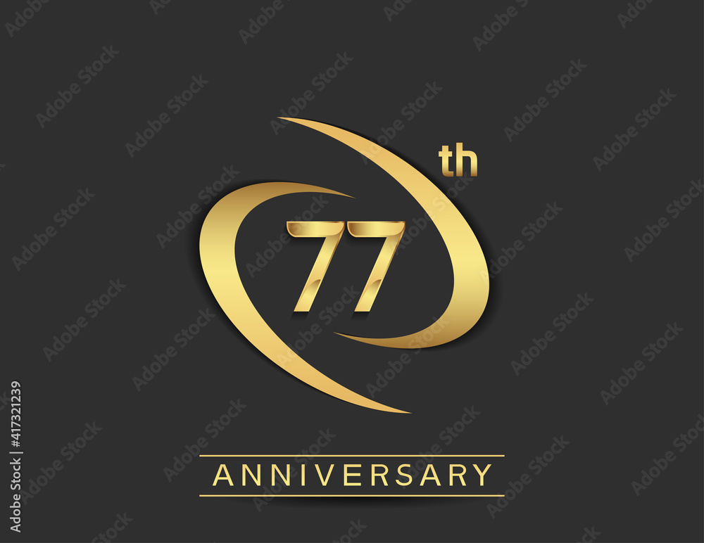 77 years anniversary logo style with swoosh ring golden color isolated on black background for celebration moment 77 years anniversary logo style with swoosh ring golden color isolated on black background for celebration moment