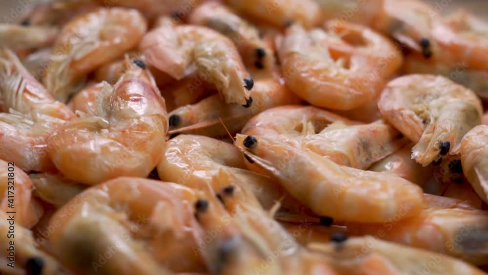 Delicious Healthy Boiled Cooked Prawns, Close-up, Rotate. Isolated Background of Prawns, Seafood. Healthy Food. Delicious Healthy Boiled Cooked Prawns, Close-up, Rotate. Isolated Background of Prawns, Seafood. Healthy Food.