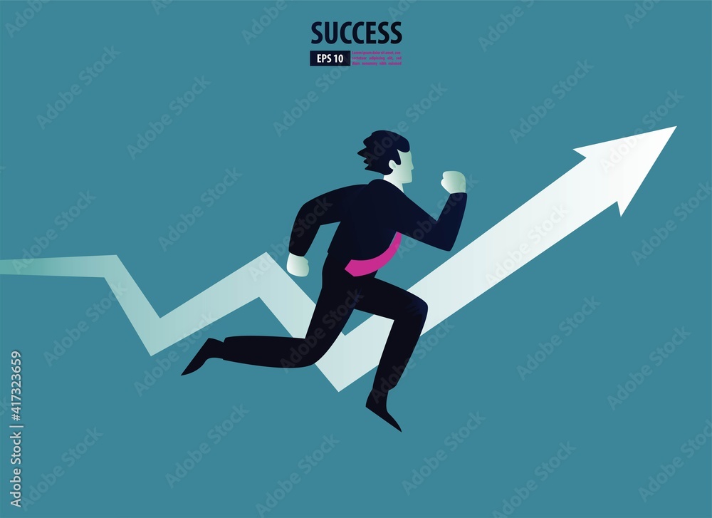 Business arrow concept with businessman on arrow flying to success. grow chart up increase profit sales and investment. background vector