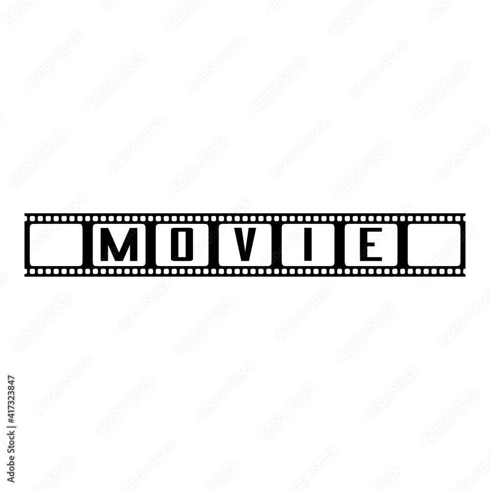 Logotipo con texto movie en tira de película en color negro