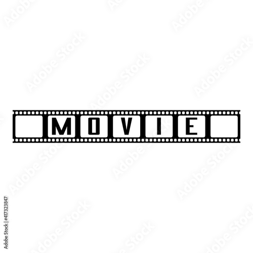Logotipo con texto movie en tira de película en color negro