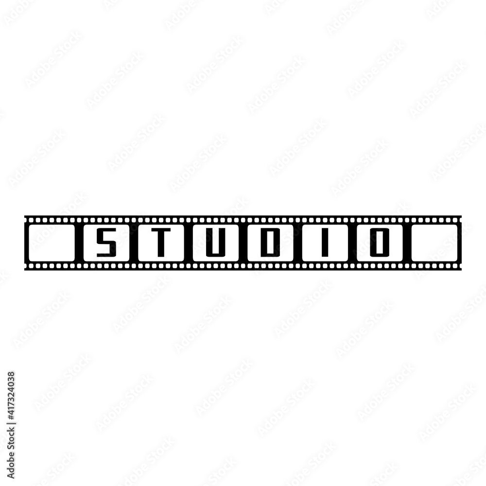 Logotipo con texto studio en tira de película en color negro