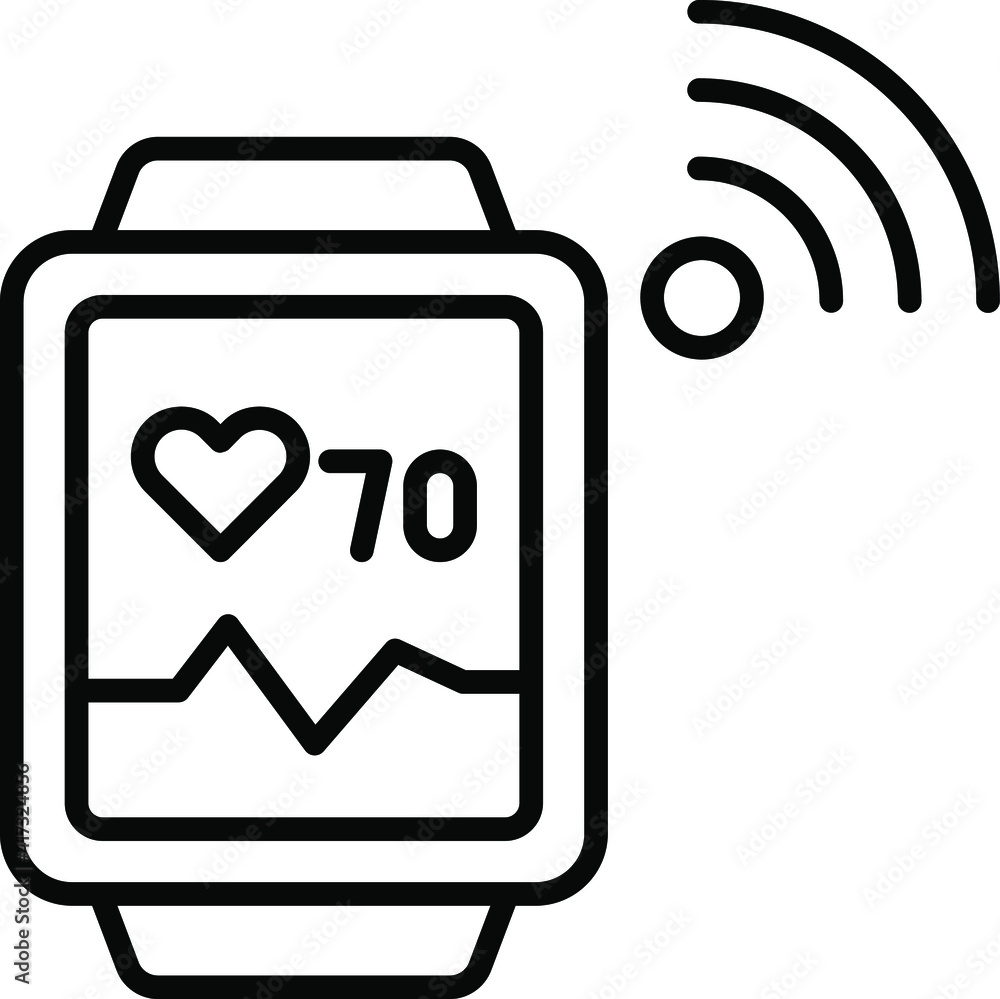 Smartwatch with heart beat sensor Concept, Wearable health monitors Vector line Icon Design, Internet of things symbol on white background, IoT and automation stock illustration Smartwatch with heart beat sensor Concept, Wearable health monitors Vector line Icon Design, Internet of things symbol on white background, IoT and automation stock illustration