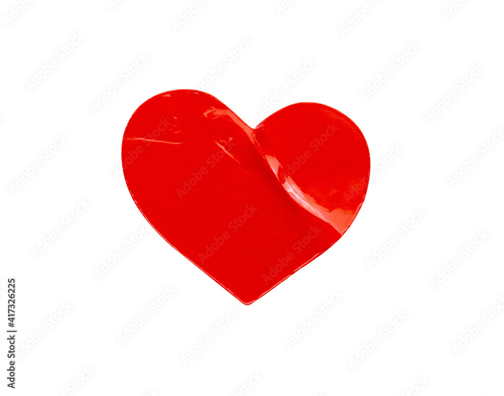 red heart shape sticker isolated on white background