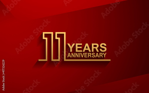 11 years anniversary line style design golden color with elegance red background for celebration