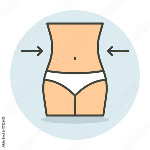 Girl Body Slim Belly Waist and Hips concept, Medical Spa Vector color Icon Design, Gym Fitness symbol on white background, Workout exercise equipment stock illustration