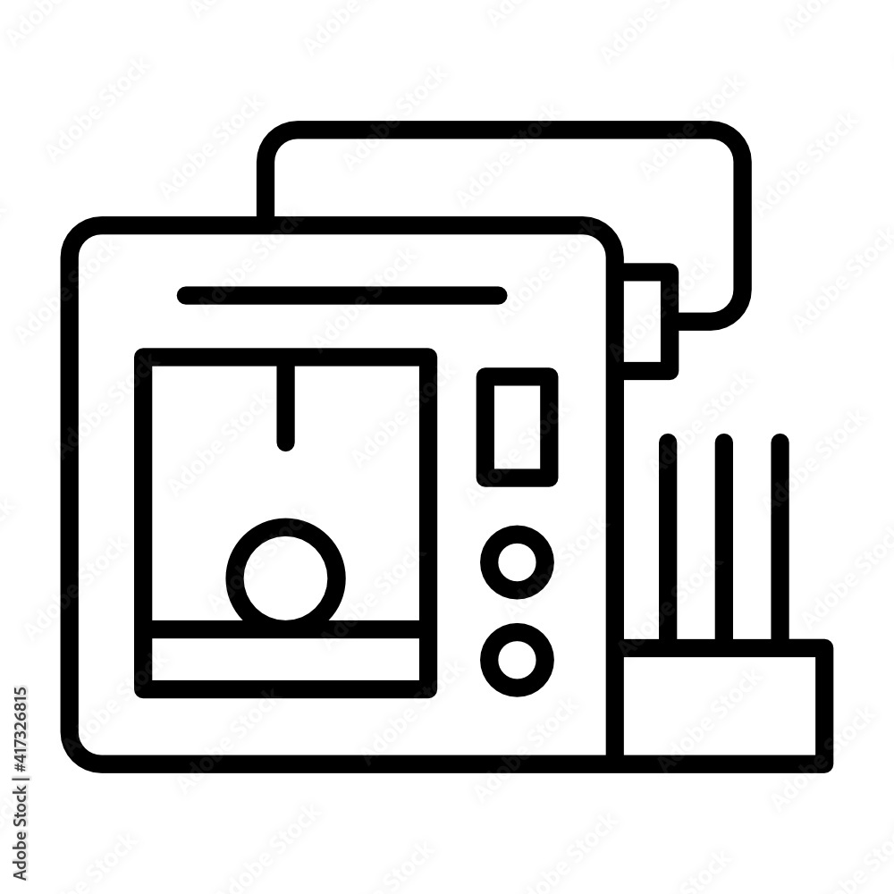 3D printer arm with reel Concept, additive manufacturing Symbol on white background, Cnc Machine with moving Head vector line icon design,