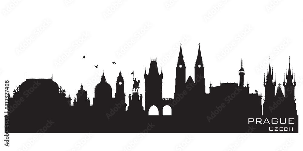 Prague Czech city skyline vector silhouette