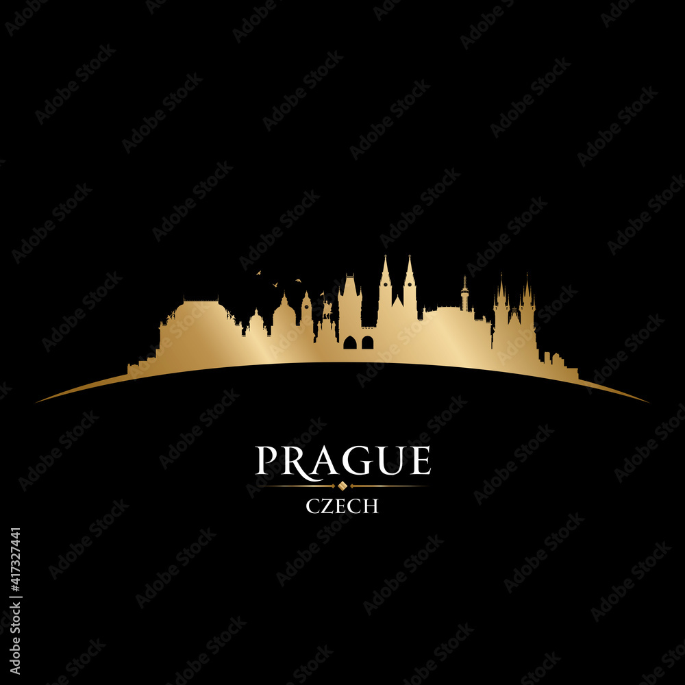 Prague Czech city silhouette black background
