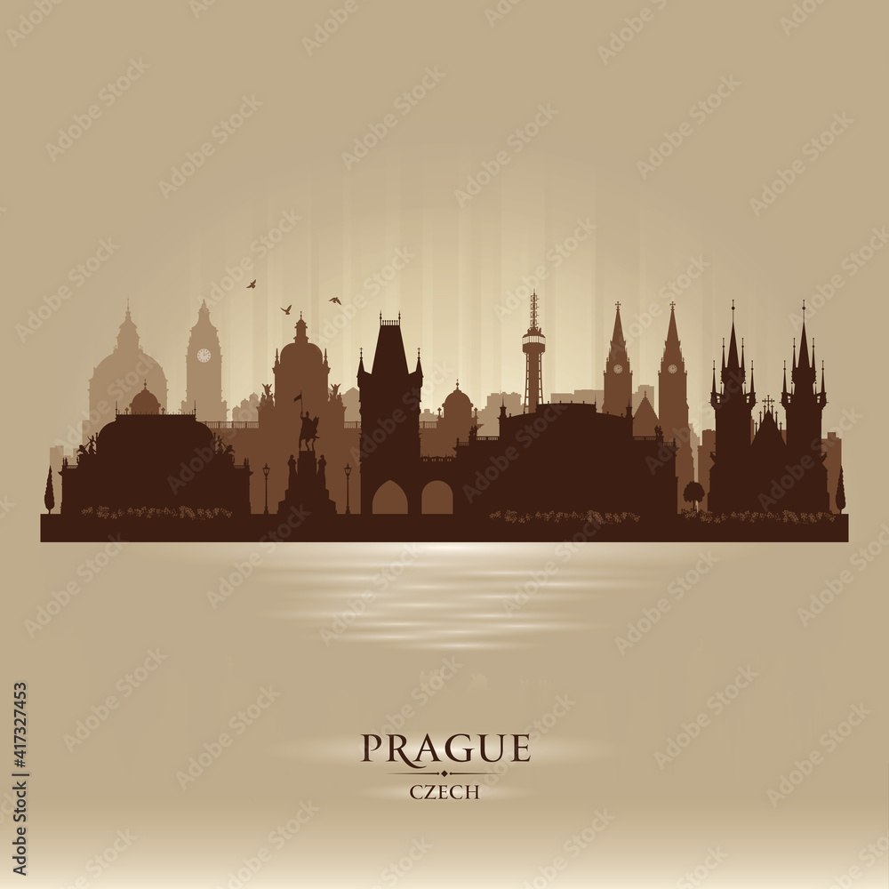 Prague Czech city skyline vector silhouette