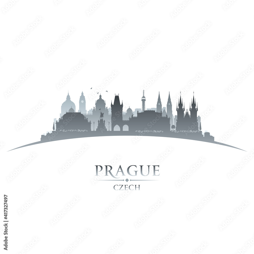 Prague Czech city silhouette white background