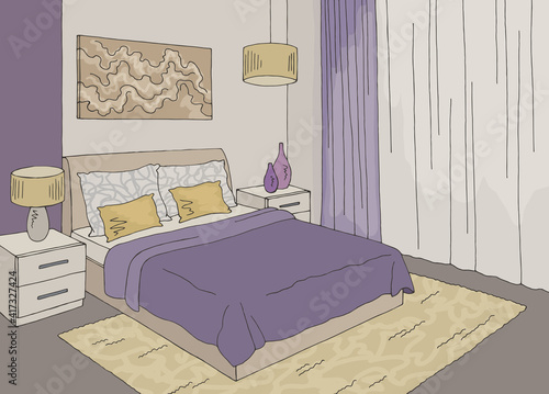 Bedroom graphic color home interior sketch illustration vector 