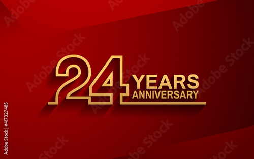 24 years anniversary line style design golden color with elegance red background for celebration