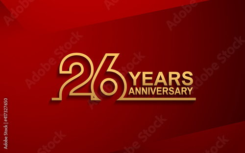 26 years anniversary line style design golden color with elegance red background for celebration