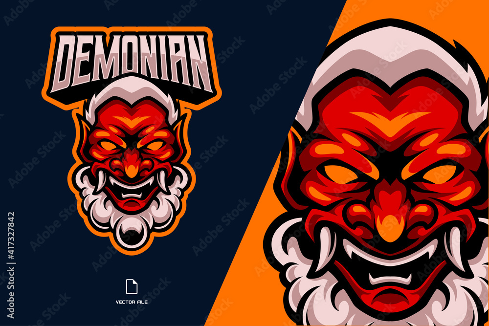 Japanese demon mask with fangs mascot esport logo illustration Japanese demon mask with fangs mascot esport logo illustration