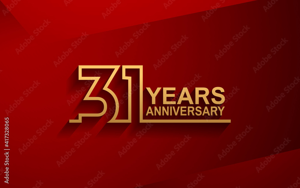 Fototapeta premium 31 years anniversary line style design golden color with elegance red background for celebration