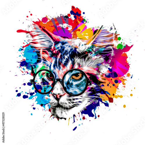 cat head with eyeglasses an...