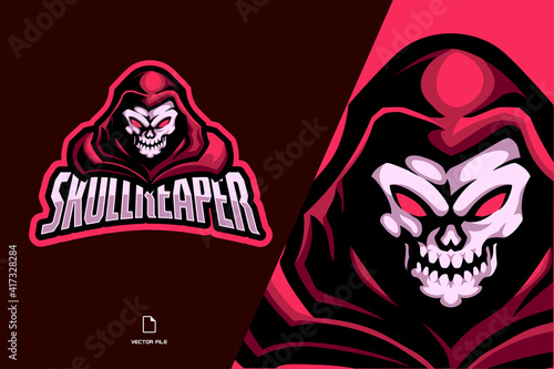 red skull reaper mascot sport logo illustration
