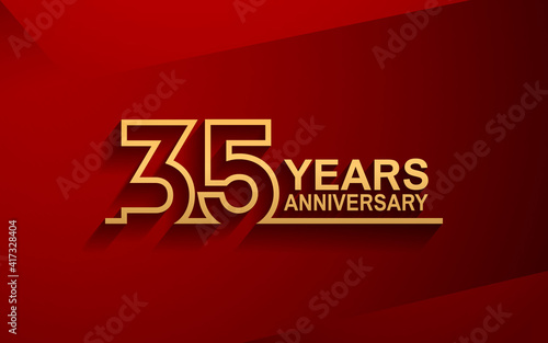 35 years anniversary line style design golden color with elegance red background for celebration
