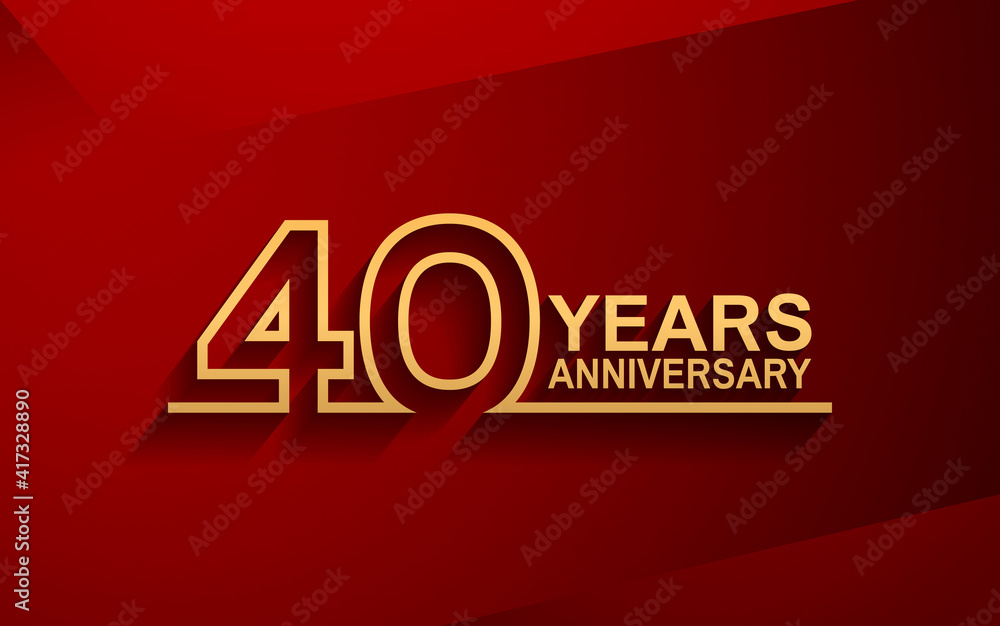 Fototapeta premium 40 years anniversary line style design golden color with elegance red background for celebration