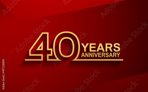 40 years anniversary line style design golden color with elegance red background for celebration