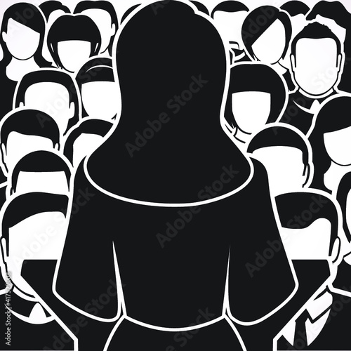politician, orator woman speaking from tribune for the audience 