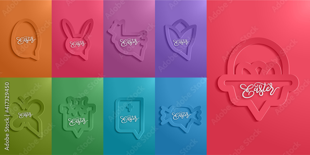 Happy easter celebration card paper cut style. Text bubble and speech bubble design icon and typography logotype illustration colorful concept. Happy easter celebration card paper cut style. Text bubble and speech bubble design icon and typography logotype illustration colorful concept.