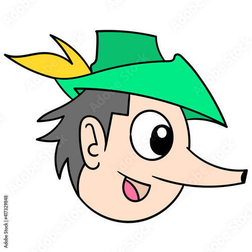 pinocchio head smiled happily. carton emoticon. doodle icon drawing