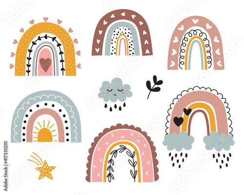 Cute kids set with rainbows