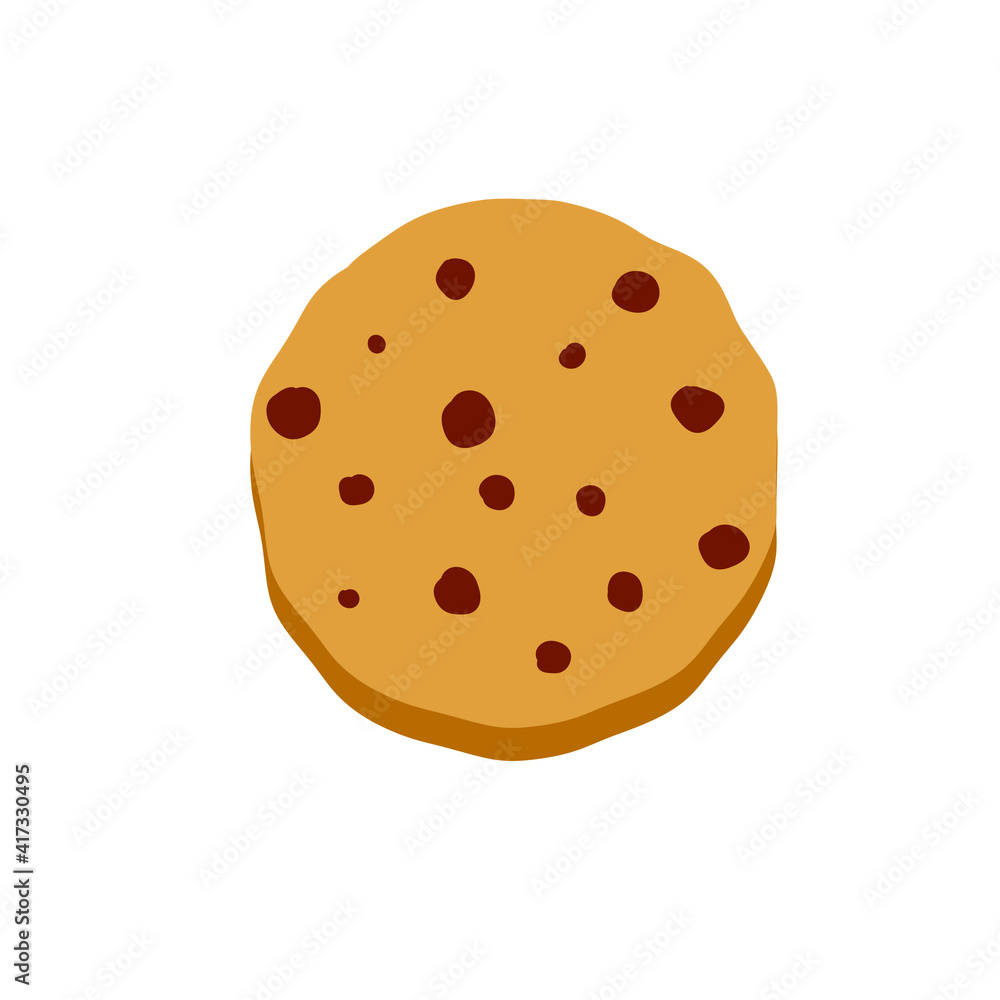 Cookie. Oatmeal pastry with chocolate. Sweet snack. Flat cartoon illustration. The element of home bakery Cookie. Oatmeal pastry with chocolate. Sweet snack. Flat cartoon illustration. The element of home bakery