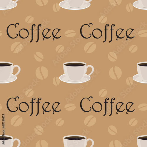 Coffee seamless pattern design. Decorate text in brown colors.