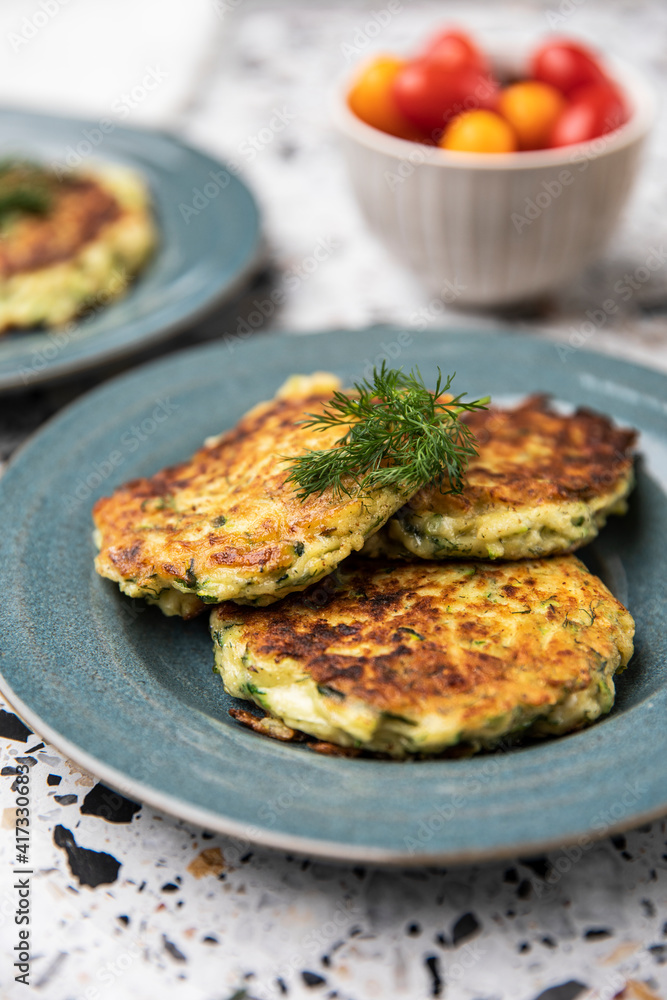 Vegetable fritters on plate Vegetable fritters on plate