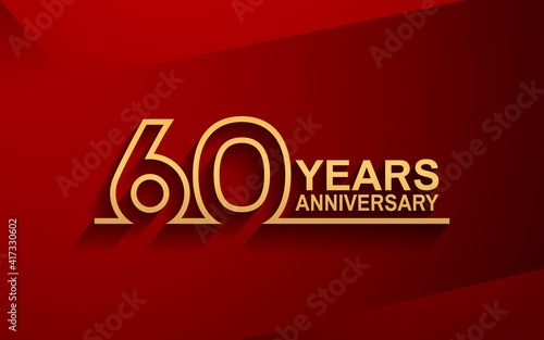 60 years anniversary line style design golden color with elegance red background for celebration