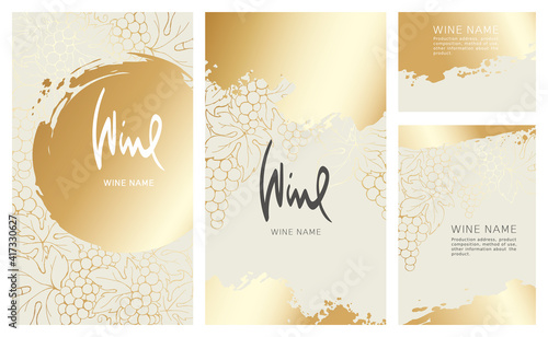 Collection labels for wine. Vector illustration, set of backgrounds with gold patterns and gold strokes.