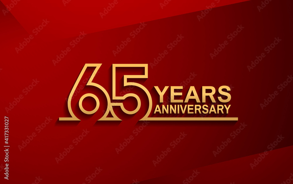 65 years anniversary line style design golden color with elegance red background for celebration